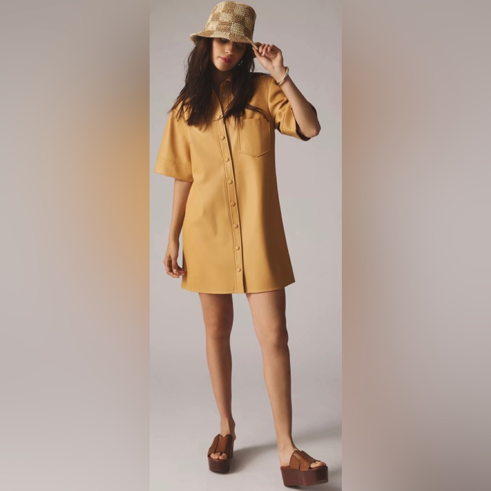 Anthrpologie Faux Leather Shirt Dress - S| Color: Honey | Size: S